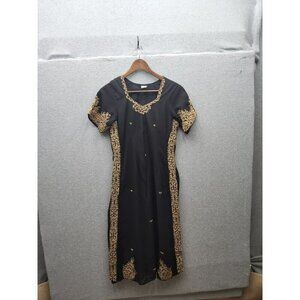 Elegant Black & Gold Embroidered Kurta Dress Size 42 Dry Clean Only